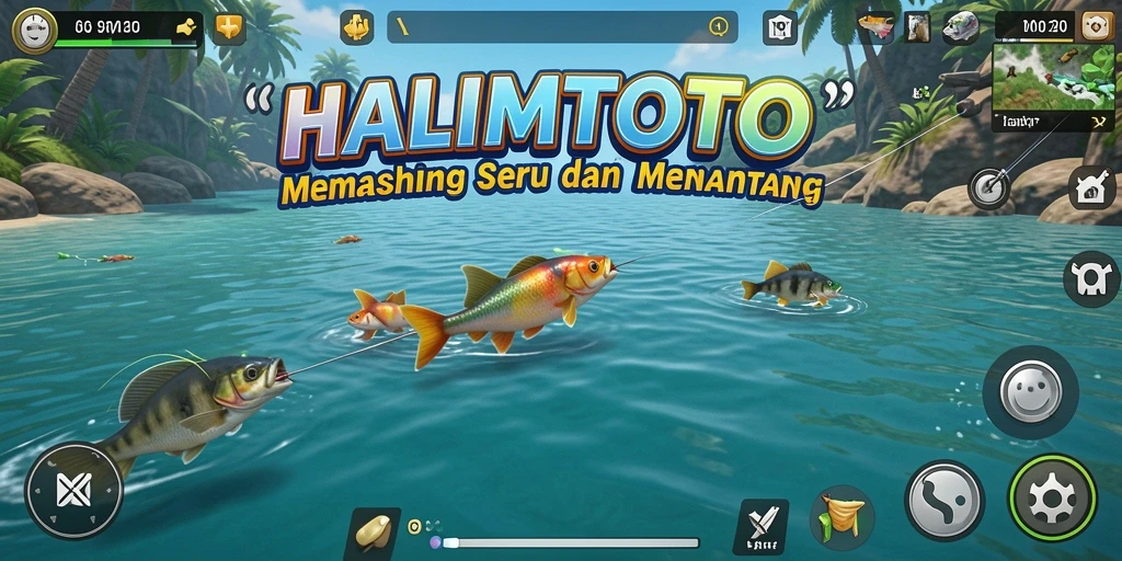 Tampilan gameplay memancing yang mengasyikkan di HALIMTOTO.